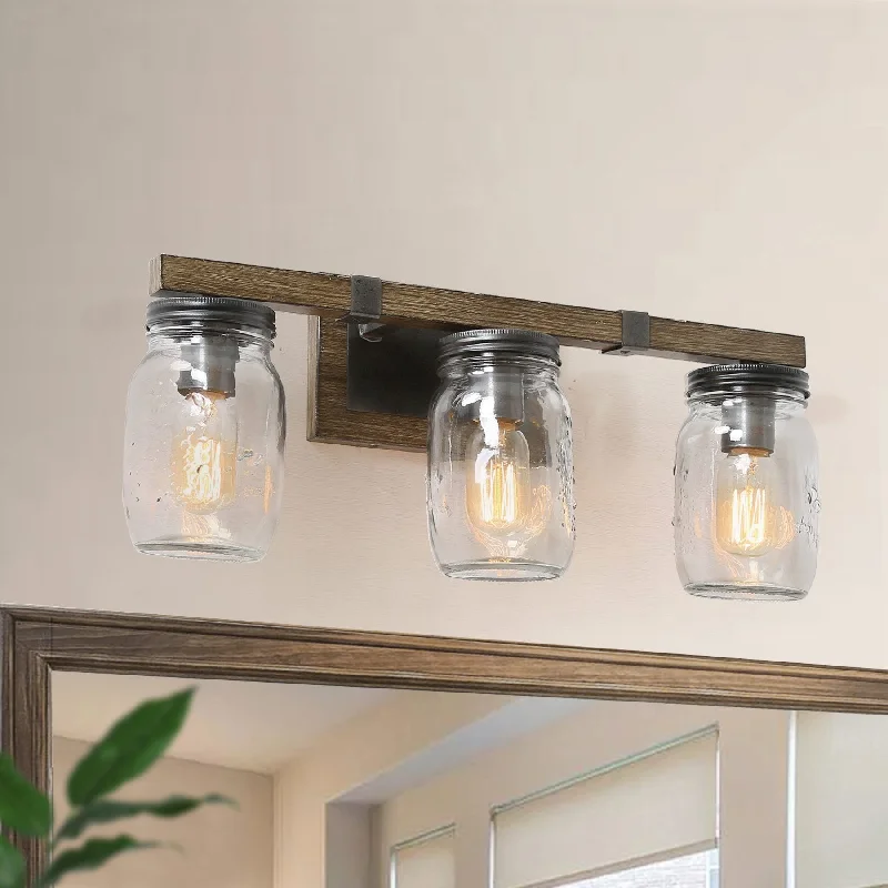 Carbon Loft Modern Farmhouse 3-Light Wall Sconce Mason Jar Glass Lighting for Kitchen - W21"xH9"xE6"