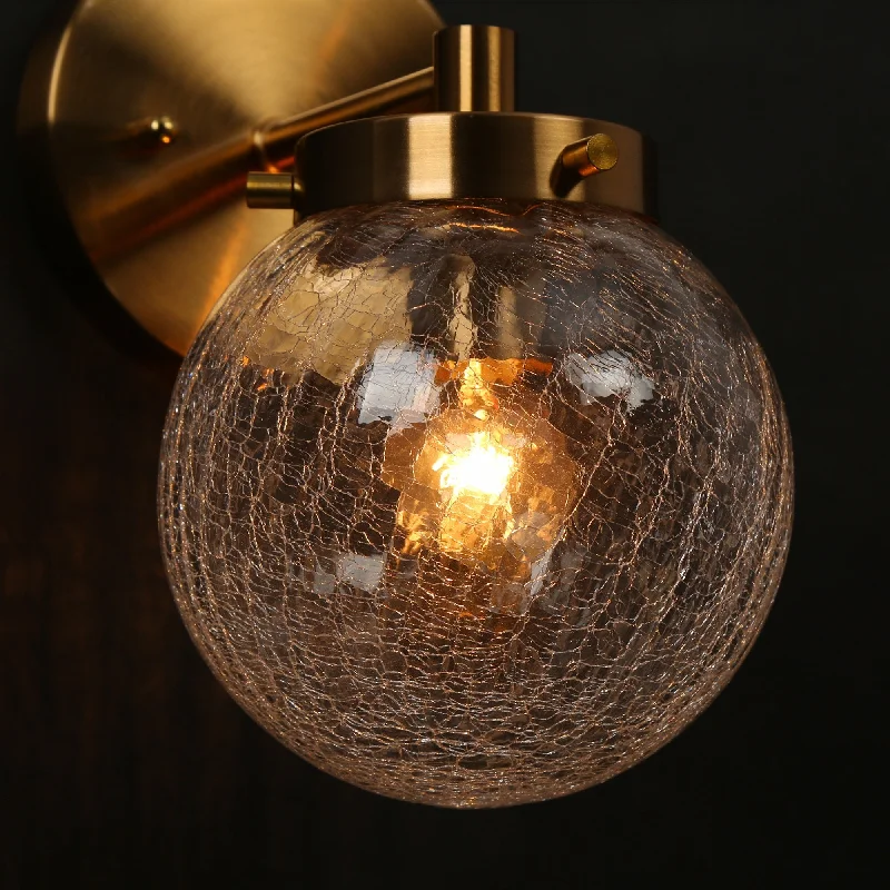 Modern 1-Light Gold Vantity Light Globe Glass Wall Sconces - W 5" x D 7.5" x H 8.7"