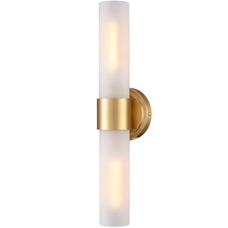 Skyros Modern Gold Bathroom Sconces Cylinder Frosted Glass, 2-Light