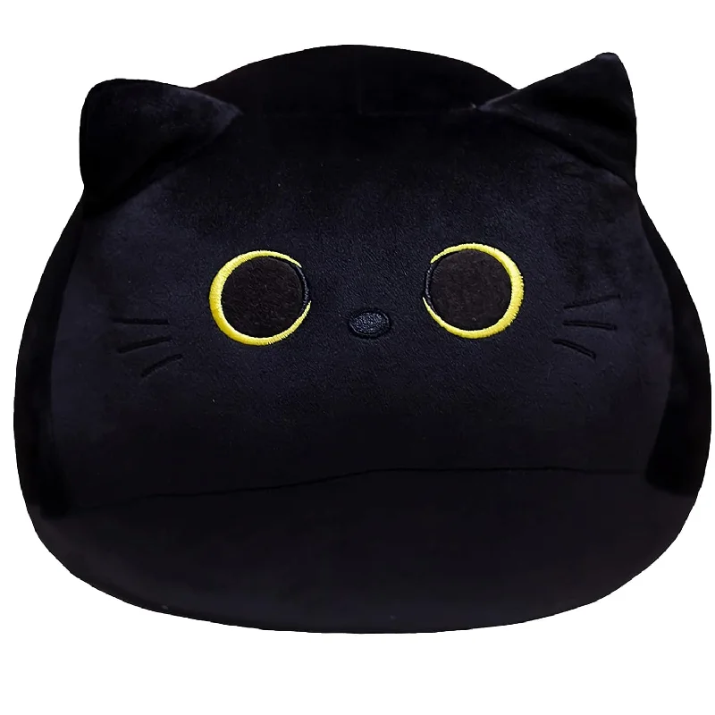 Pillow with undersized fit-10'' Cute Black Cat Plush Toys, Soft Cat Pillow Squishy Plushies, Cat Stuff