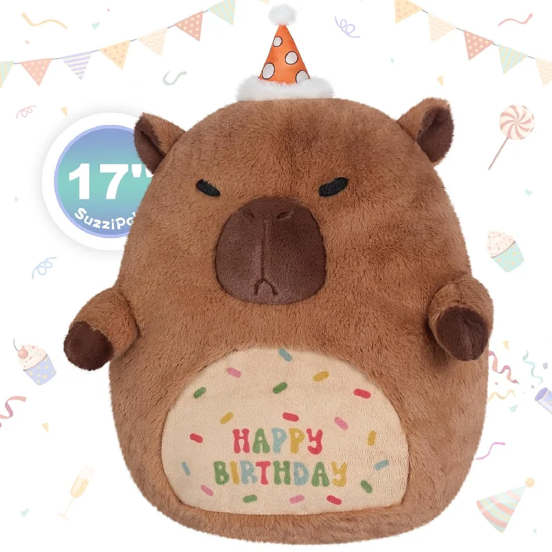 Pillow with anti-static-17" Happy Birthday Capybara Plush Pillows, Squish Capybara Stuffed Animals,