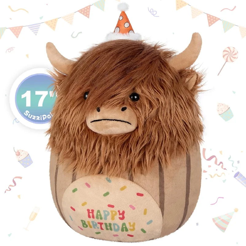 Pillow for spine support-17 Inch Happy Birthday Highland Cow Stuffed Animal Plush Pillows, Soft Cow