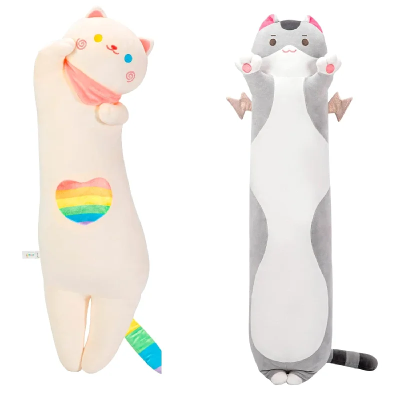 Pillow with eco-friendly fill-2Pcs Long Cat Plush Body Pillow 53" Cute Cat Stuffed Animals Soft Plushies + 2