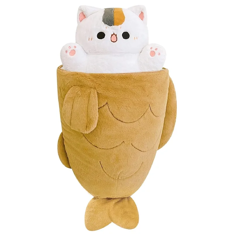 Pillow with showroom quality-32 Inch Large Taiyaki Cat Plush Pillow Cute Kitten Inside Fish 2 In 1 Funny