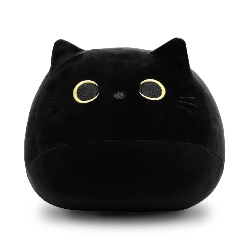 Pillow with biodegradable benefits-3D Black Cat Plush Stuffed Animal Toy Pillow, Fat Plushie, Kawaii Pillows C