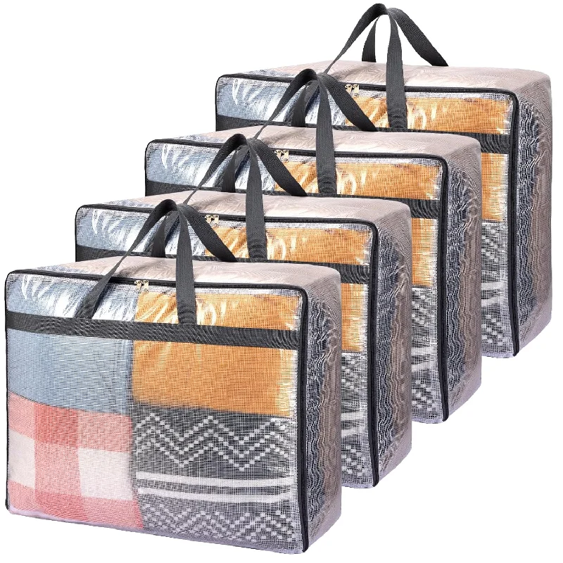 Pillow with bamboo filling-4 Pack Blanket Storage Bags, 75l Extra Large XL Clear Storage Bags with Zipper, Zippered Storage Bags for Blankets, Quilts, Clothes, Comforter, Bedding and Pillows