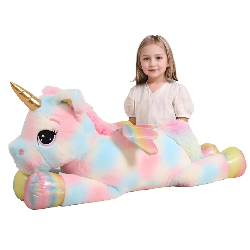 Pillow with country charm-44 Inch Giant Color Unicorn Stuffed Animal Pillow, Cute Soft Big Unicorn Wi