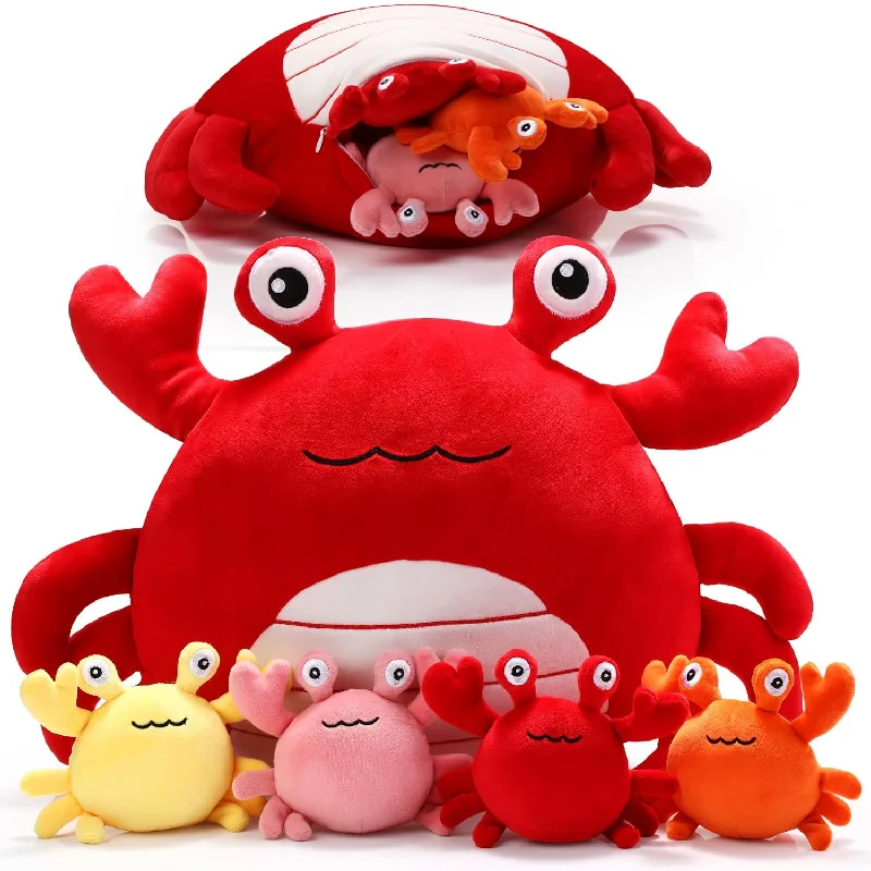 Pillow with custom dimensions-5 Pcs Crab Plush Toys Set 14 Inch Large Crab Stuffed Animal Plush Pillow Wi