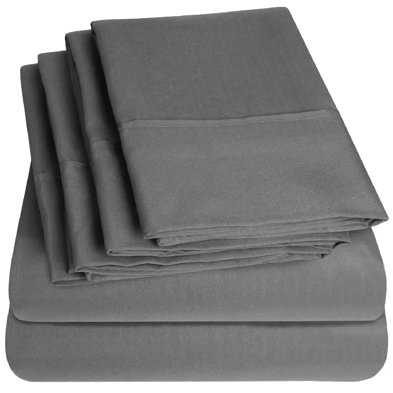 Pillow with waterproof layer-6 Piece Bed Sheets 1500 Thread Count Fine Microfiber Deep Pocket Set-Extra Pillow Cases, Value, Queen, Gray