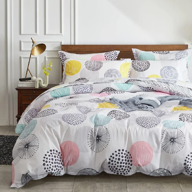 Pillow with dust-mite resistant-7 Pieces Comforter Sheet Set Queen Size Bed In A Bag - Colorful Dots Style - Soft Microfiber, Warm Reversible Bedding Set (1 Comforter, 2 Pillow Shams, 1 Flat Sheet, 1 Fitted Sheet, 2 Pillowcases)