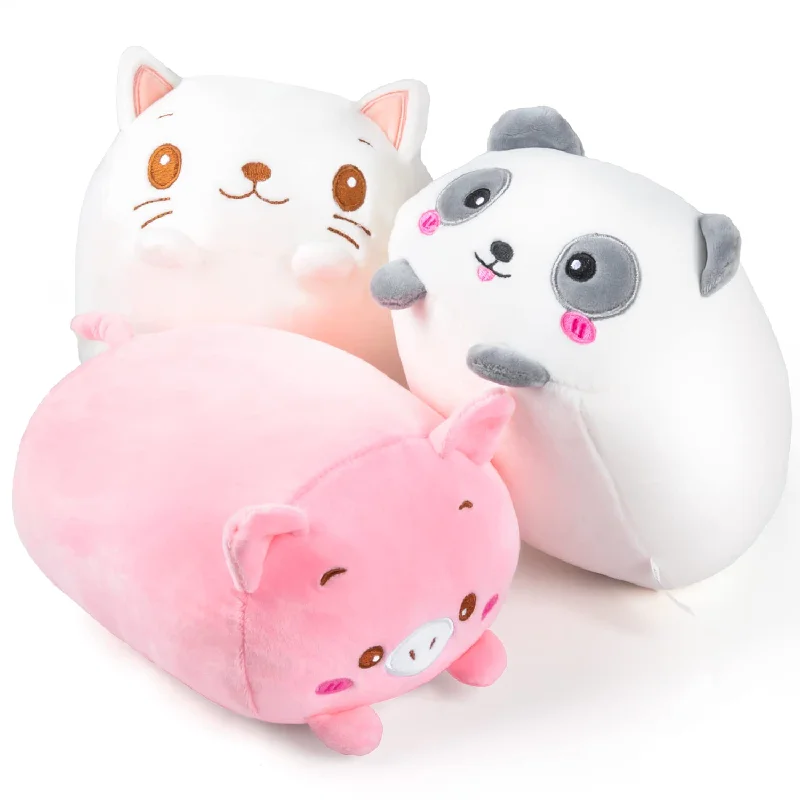 Pillow for queen bed-8 Inch 3Pcs Panda Pig Cat Plush Toys Set Soft Stuffed Animal Plush Pillow Cute