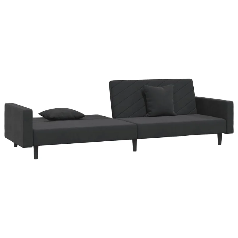 Pillow with Scandinavian style-2-Seater Sofa Bed with Two Pillows Black Velvet