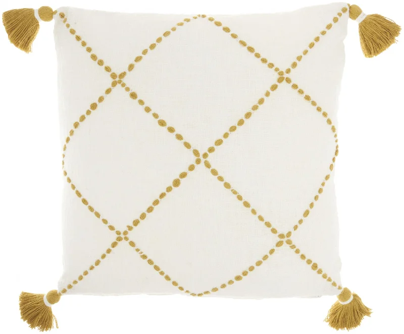 Pillow with care tips-Boho Mustard Cotton Accent Throw Pillow