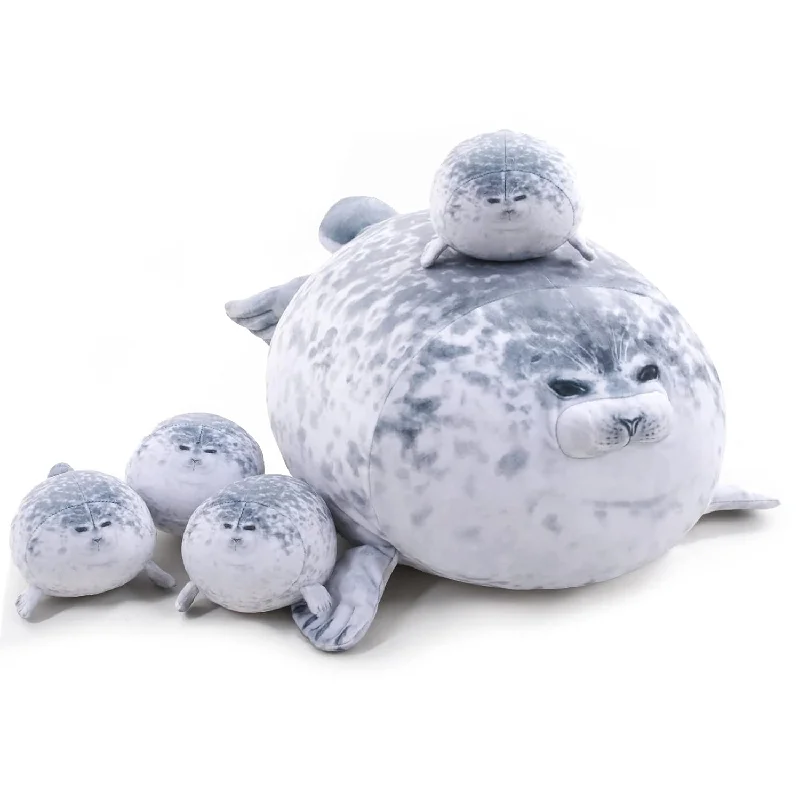 Pillow with moisture benefits-Chubby Blob Seal Pillow Cute Seal Plush With 4 Baby Seal Plushies In Her Tu