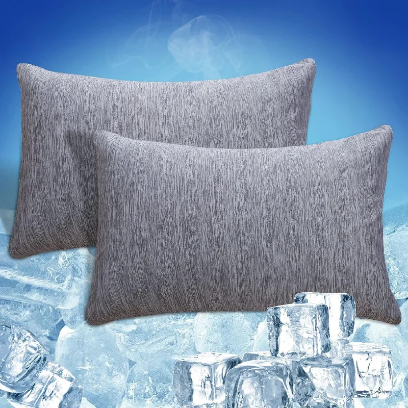 Pillow with latex foam-Cooling Pillow Cases Standard, Double-Side Design [Cooling & Cotton] Q-Max 0.45 Cooling Pillow Covers for Night Sweats Hot Sleepers, Hidden Zipper, 2 Pack (20" X 26", Gray)