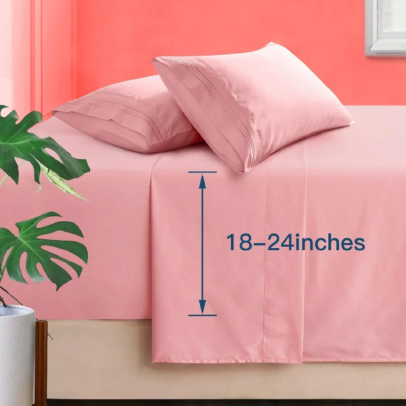 Pillow with modern style-Extra Deep Pocket Queen Sheet Sets - Hotel Luxury 1800 Thread Count Sheets & Pillowcases - Microfiber Bedding Set Up To 24" Mattress - Blush Pink Bed Sheets 18-24 Inch Deep Pockets - 4 Piece