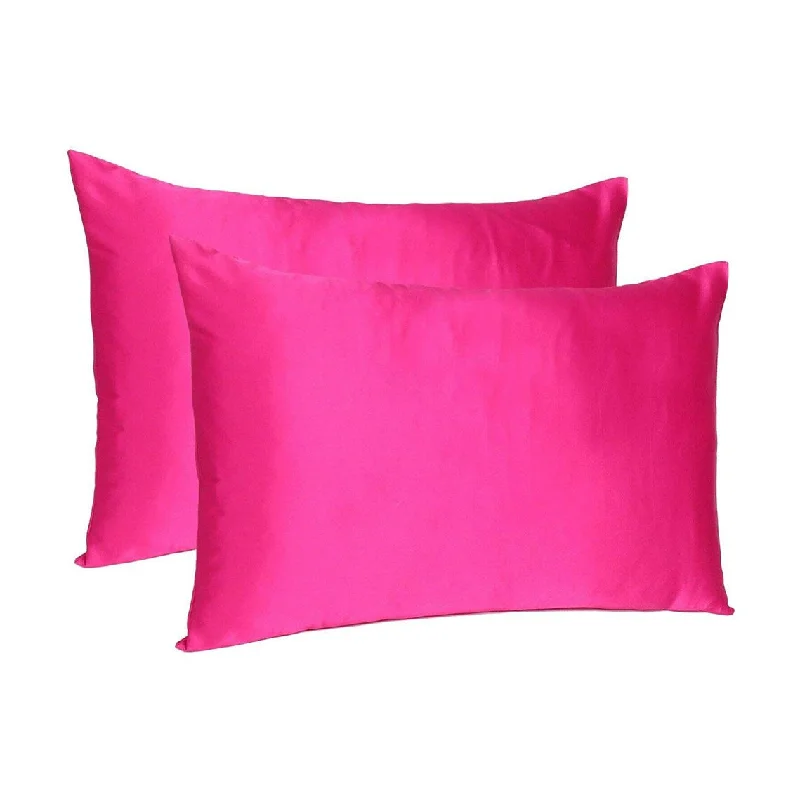 Pillow with storage ideas-Fuchsia Dreamy Set Of 2 Silky Satin Standard Pillowcases