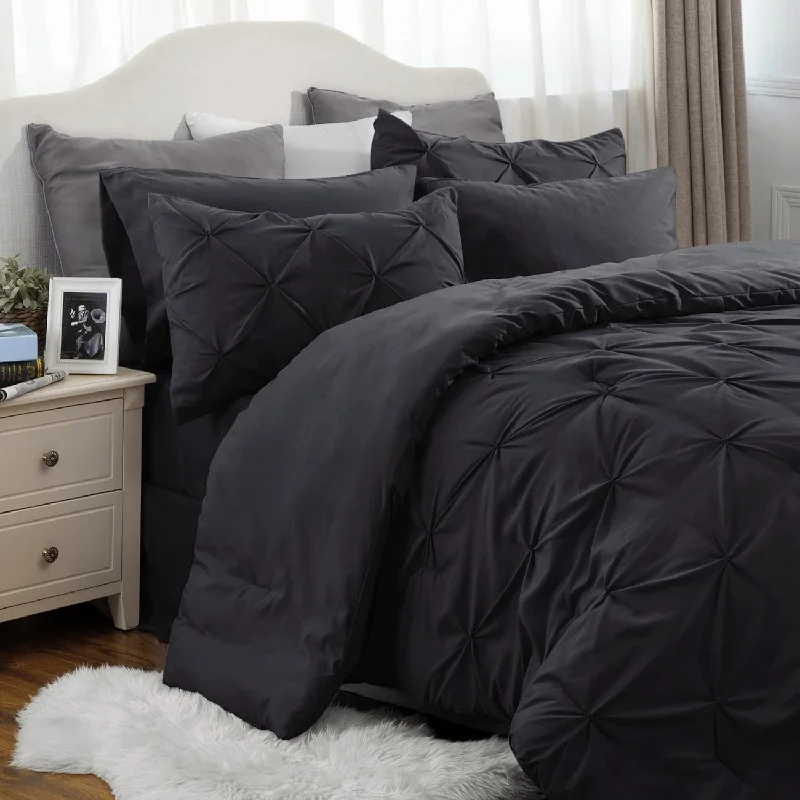 Pillow with cooling technology-Full Size Comforter Sets - Bedding Sets Full 7 Pieces, Bed In A Bag Black Bed Sets With Comforter, Sheets, Pillowcases & Shams, Adult & Kids Bedding