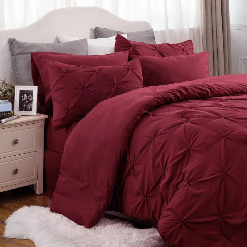 Pillow with heat retention-Full Size Comforter Sets - Bedding Sets Full 7 Pieces, Bed In A Bag Burgundy Bed Sets With Comforter, Sheets, Pillowcases & Shams, Adult & Kids Bedding