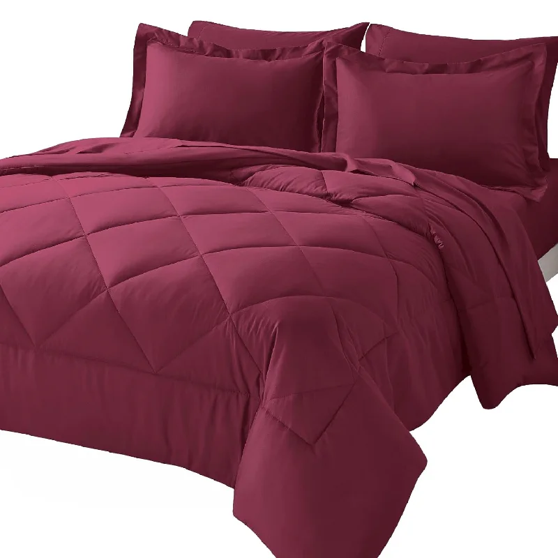 Pillow for summer use-King Comforter Set With Sheets 7 Pieces Bed In A Bag Burgundy All Season Bedding Sets With Comforter, Pillow Shams, Flat Sheet, Fitted Sheet And Pillowcases, Red, King