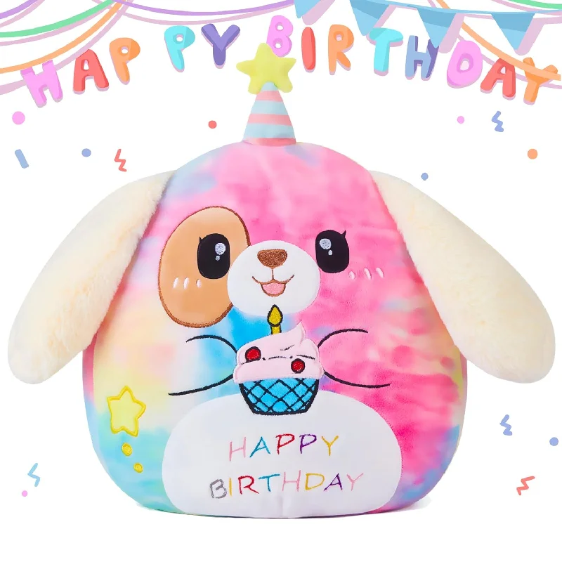 Pillow with durability benefits-Large Birthday Happy Dog Plush Pillow Stuffed Animal Toy,14.5" Big Size Cut