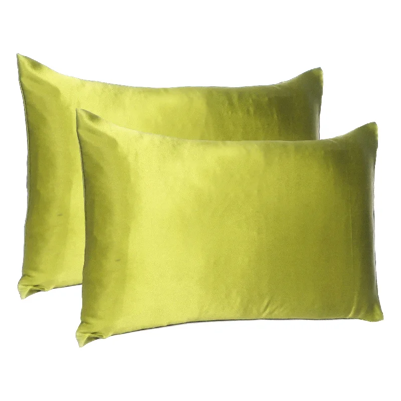 Pillow with travel hacks-Lemongrass Dreamy Set Of 2 Silky Satin Standard Pillowcases