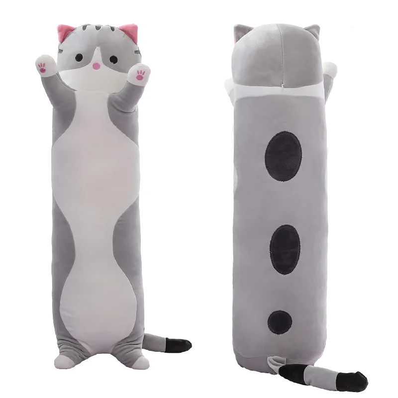 Pillow with restock soon-Long Cat Plush Pillow Cat Body Pillow,Gray Cat Stuffed Animals Soft Plushie