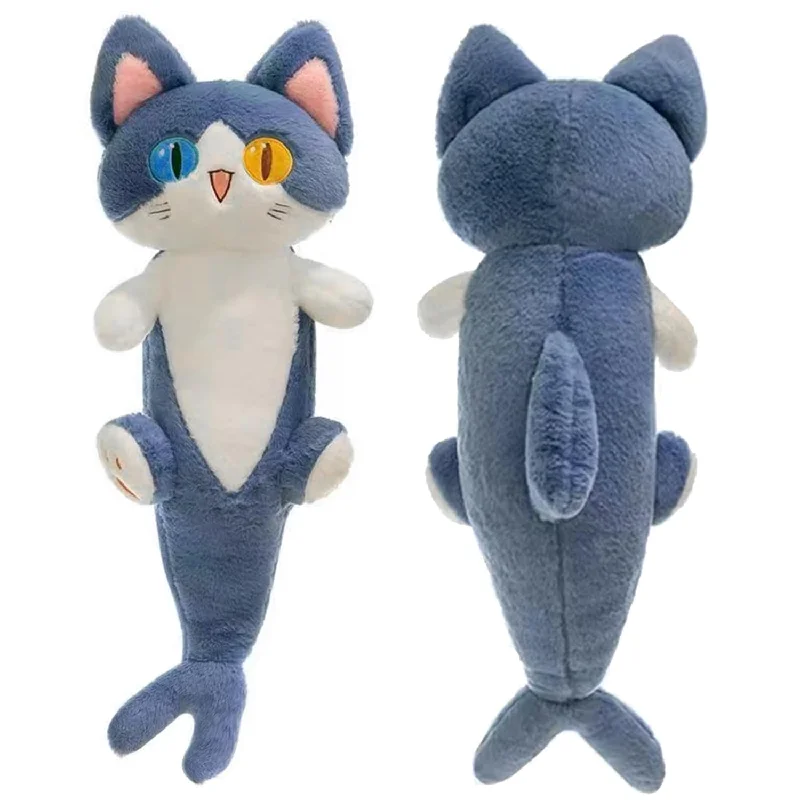 Pillow with minimal filling-Long Cat Plush Toy Cute Plushie Hugging Plush Pillow Shark Cat Stuffed Animal