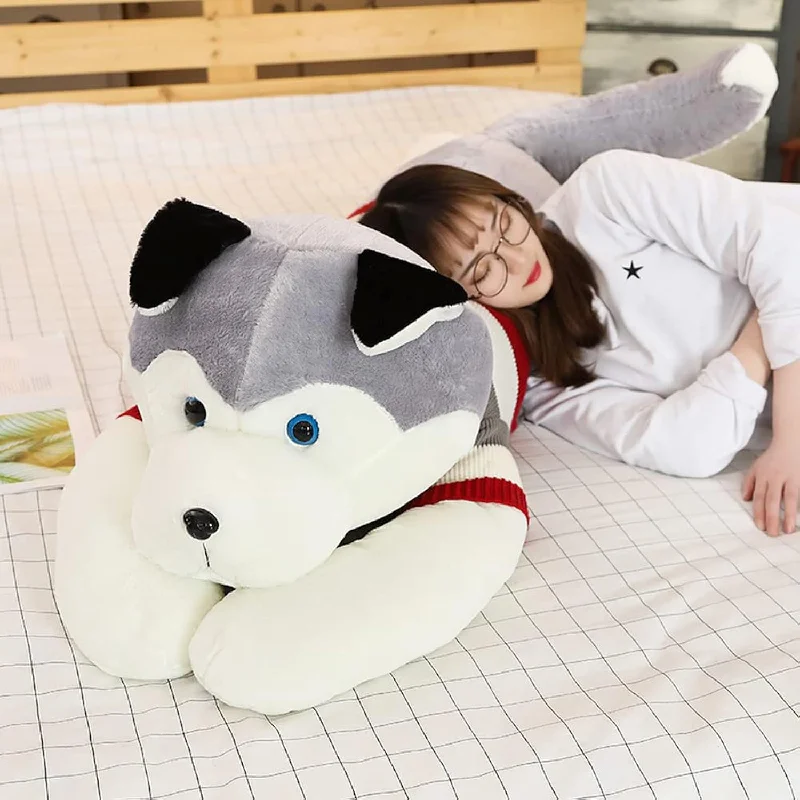 Pillow for restless sleepers-Nice Giant Dog Plush Toy Soft Stuffed Husky Long Pillow Cartoon Animal Doll Sl