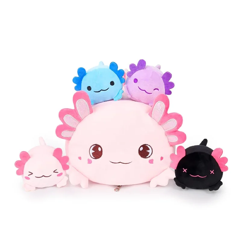 Pillow with support benefits-Plush Axolotl Pillow Mommy Stuffed Animal With 4 Babies Axolotls Plushies,