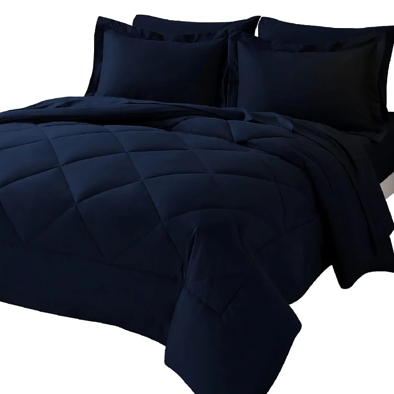 Pillow for teens’ room-Queen Bed In A Bag 7 Pieces Comforter Set With Comforter And Sheets Navy Blue All Season Bedding Sets With Comforter, Pillow Shams, Flat Sheet, Fitted Sheet And Pillowcases