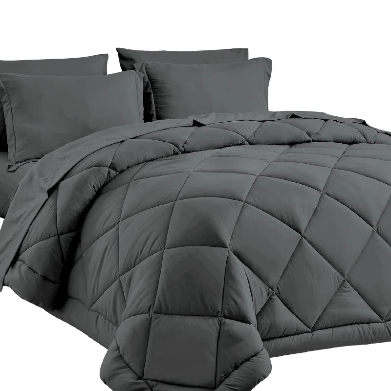 Pillow with reinforced seams-Queen Bed In A Bag 7-Pieces Comforter Sets With Comforter And Sheets Dark Grey All Season Bedding Sets With Comforter, Pillow Shams, Flat Sheet, Fitted Sheet And Pillowcases