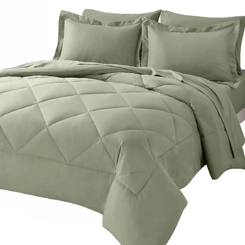 Pillow with heavy fill-Queen Comforter Set With Sheets 7 Pieces Bed In A Bag Sage Green All Season Bedding Sets With Comforter, Pillow Shams, Flat Sheet, Fitted Sheet And Pillowcases