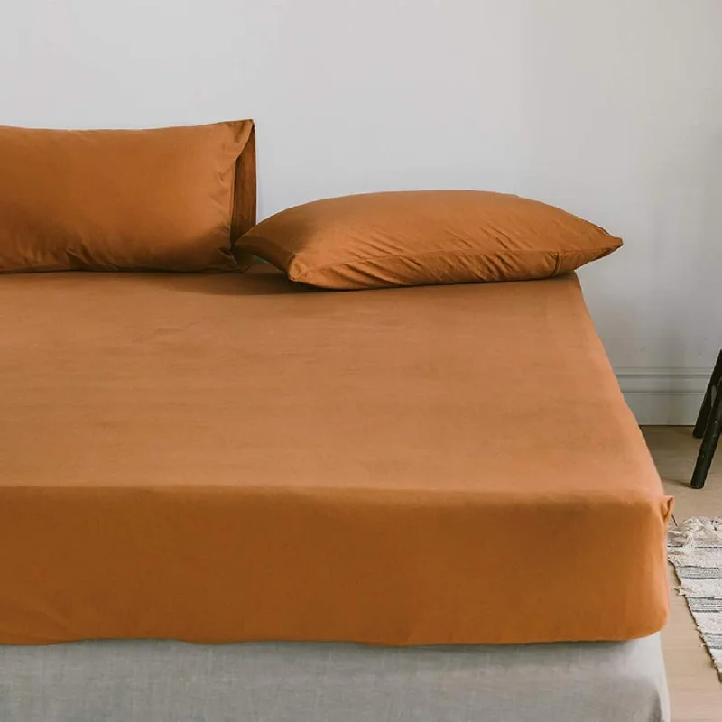 Pillow with allergen-free-Solid Pumpkin Color Fitted Sheet Queen Soft Jersey Knit Cotton Bedding Sheet Solid Pumpkin Caramel Mattress Cover Deep Pocket Home Hotel Bed Bottom Sheet For Him Or Her (No Pillowcases)