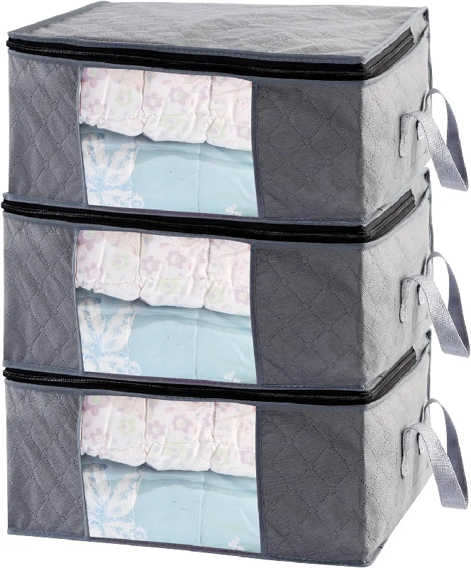 Pillow with wool fill-Storage Clothes Bins Closet Bags - 35L Containers Organizer Boxes Clothing Bin Organization for Organizing Blanket Pillow Sheet Sweater, Foldable Fabric Bedroom Small Storage Totes With Lids Zipper