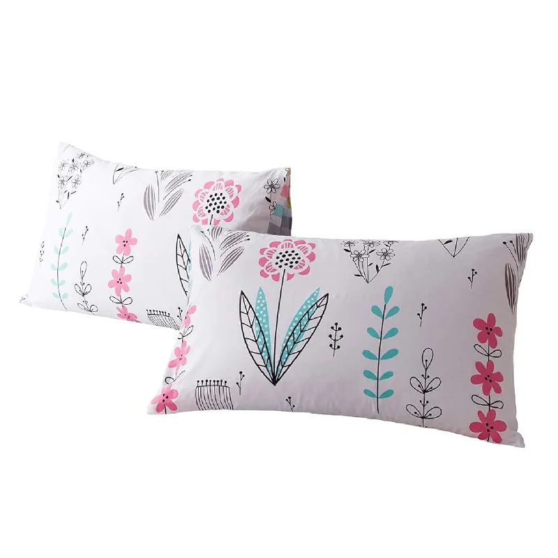 Pillow with recycled reviews-100% Cotton Floral Print Pillowcases Set Of 2 Kids Girls Queen Decorative Pill