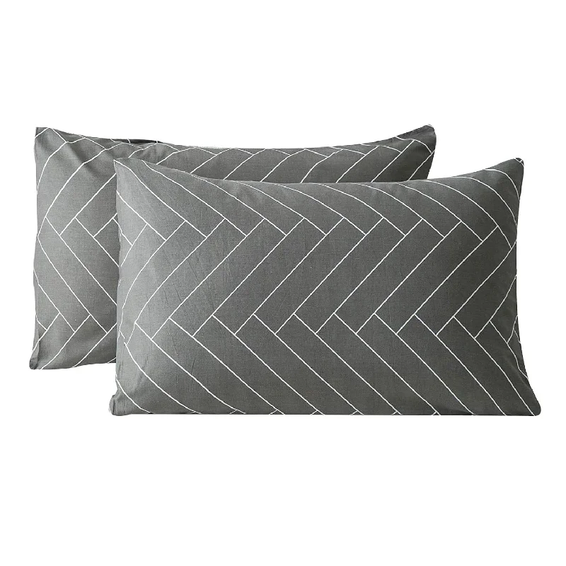 Pillow with warehouse sale-100% Cotton Pillowcases King Size Set Of 2 Grey Herringbone Geometric Bed Pill