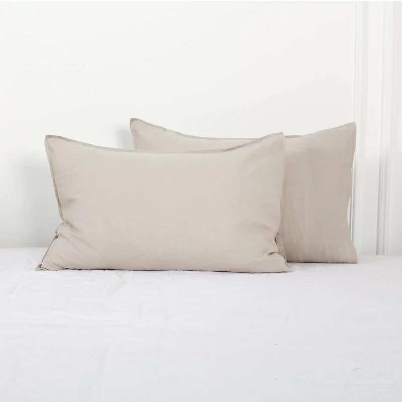 Pillow with modern appeal-100% Linen Pillowcases 1 Pair Basic Style Envelope Overlap Closure French Natu