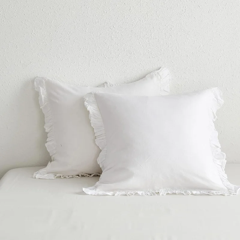 Pillow with warehouse sale-100% Linen Stone Washed Euro Sham With Ruffle 26X26 Inch Pillow Cover Set Of 2