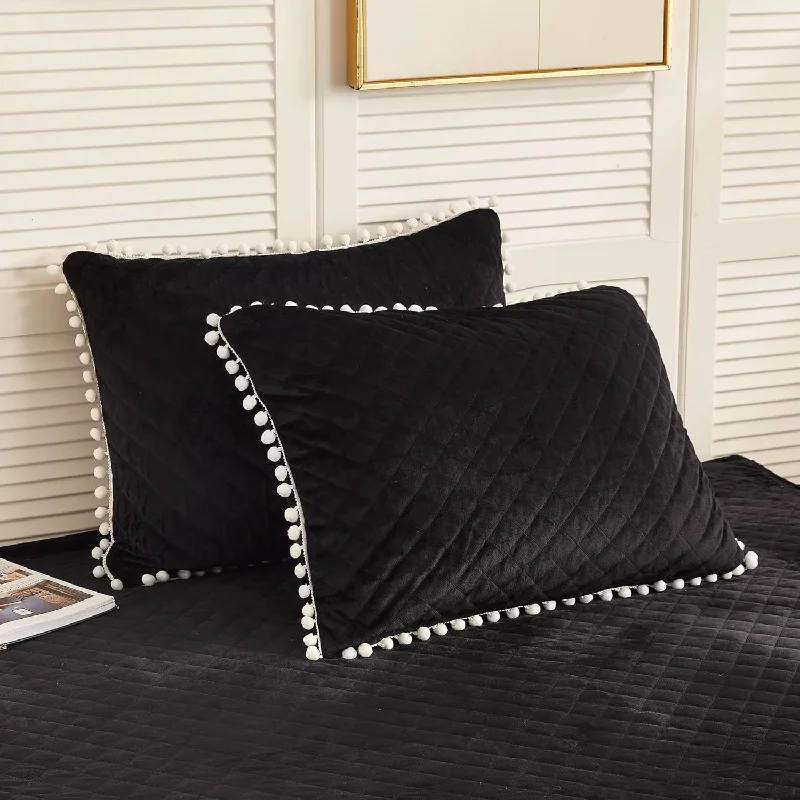 Pillow with square benefits-2 Pack Diamond Quilted Velvet Bed Pillowcases, Pom Poms Fringe Decorative Thro