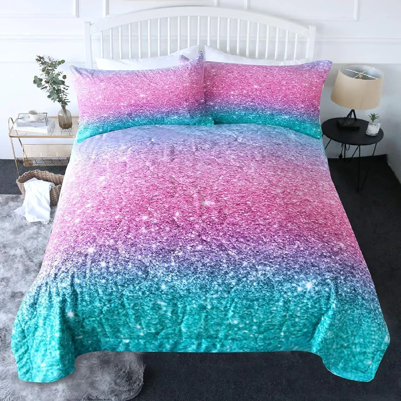 Pillow with Scandinavian benefits-3 Piece Comforter Set With Pillow Shams - 3D Printed Pink Glitter Bedding Set