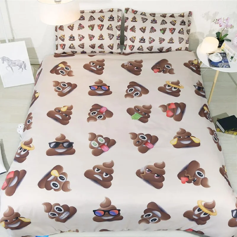 Pillow with birthday present-3 Pieces Lovely 3D Poop Faces Comforter And Pillowcases For Boys Kids Adults T