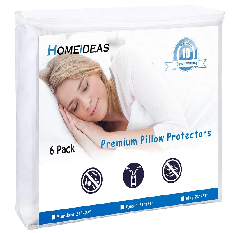 Pillow with restock soon-6-Pack Pillow Protectors With Zipper King Size - Waterproof Pillow Protectors