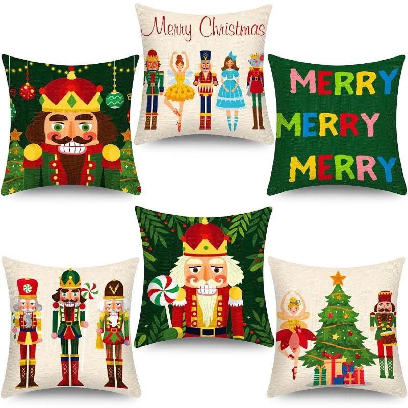 Pillow with green certification-6 Pcs Christmas Santa Claus Nutcracker Throw Pillow Cover Nutcracker Santa Cus