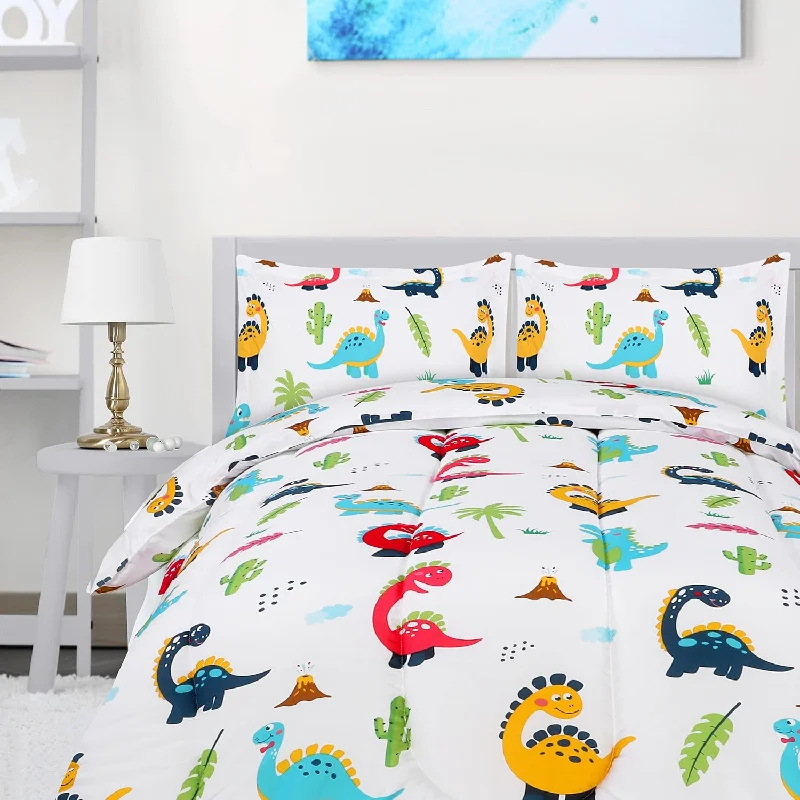 Pillow with sweat benefits-All Season Dinosaur Comforter Set With 2 Pillow Cases - 3 Piece Brushed Microf