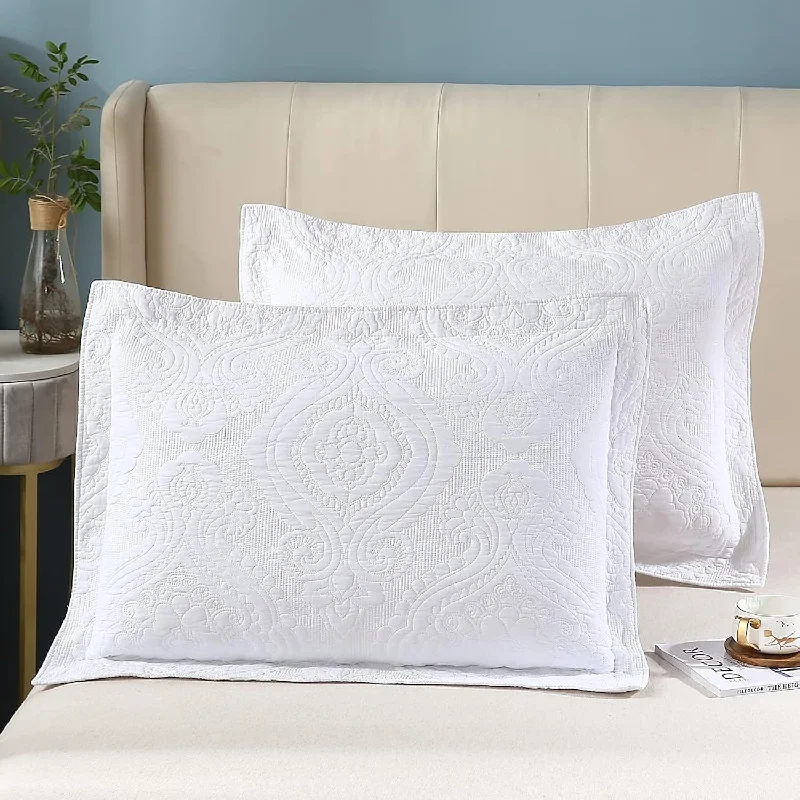 Pillow with moisture-wicking-American Style Quilted Embroidered Solid Color Pillow Cases King Size 100% Cot