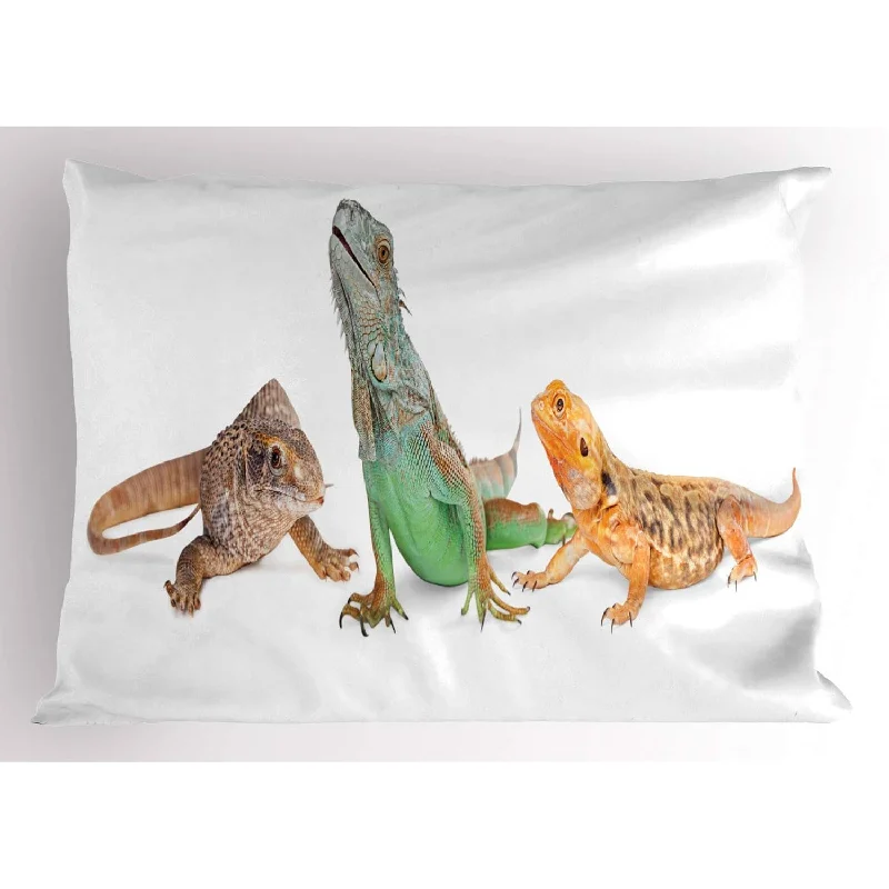 Pillow with inflatable feature-Bearded Dragon Pillow Sham, Savannah Monitor Iguana Lizard Friendship Herpetol