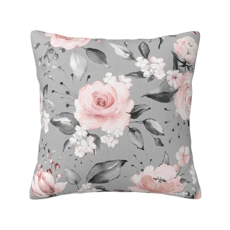 Pillow with polyester stuffing-Beautiful Pink Rose Gradually Varied Gray Leaves Pillowcases Flower Seamless A