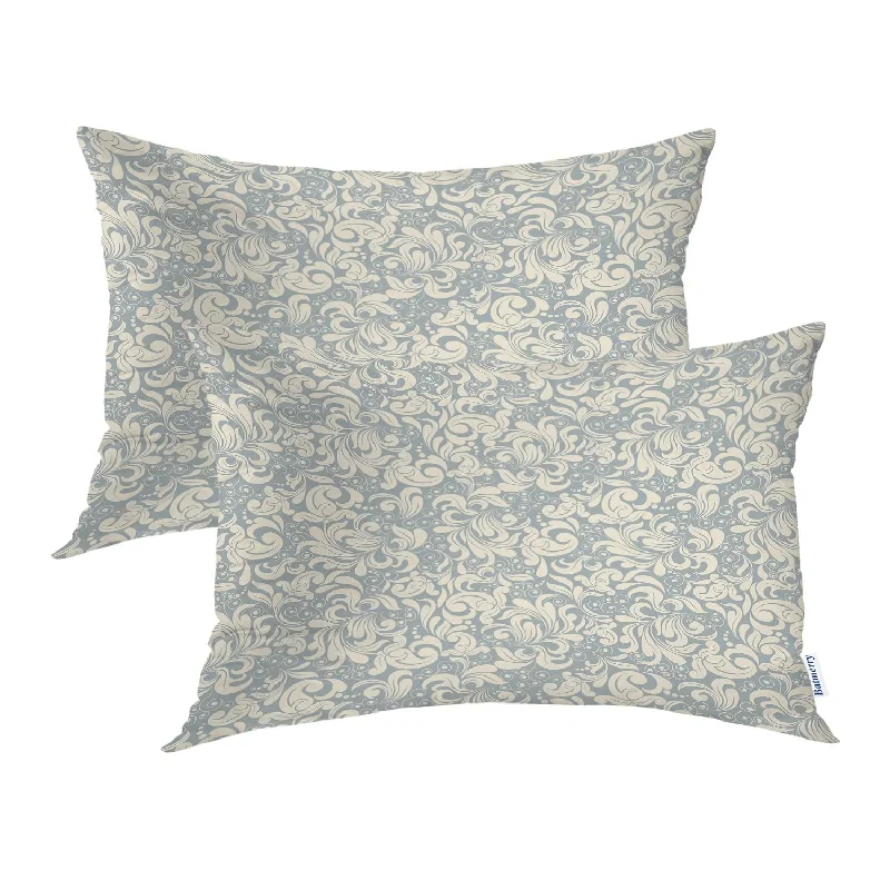 Pillow with biodegradable benefits-Beige Blue Color Pillowcases,Blue Damask In The Style Of Damascus Beige Decora