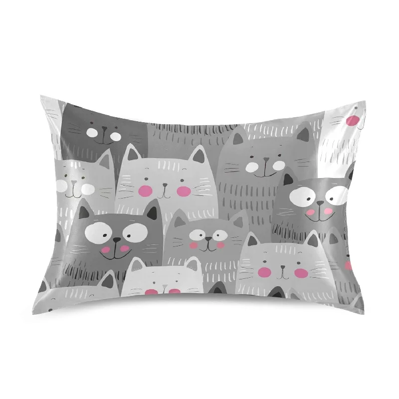 Pillow with modern style-Cat Satin Pillowcases Breathable Pillow Case For Hair And Skin, No Zipper Pill